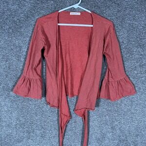 Marine Layer‎ Blouse Womens XS Red Striped Kimono Ruffle Bell Sleeve Top